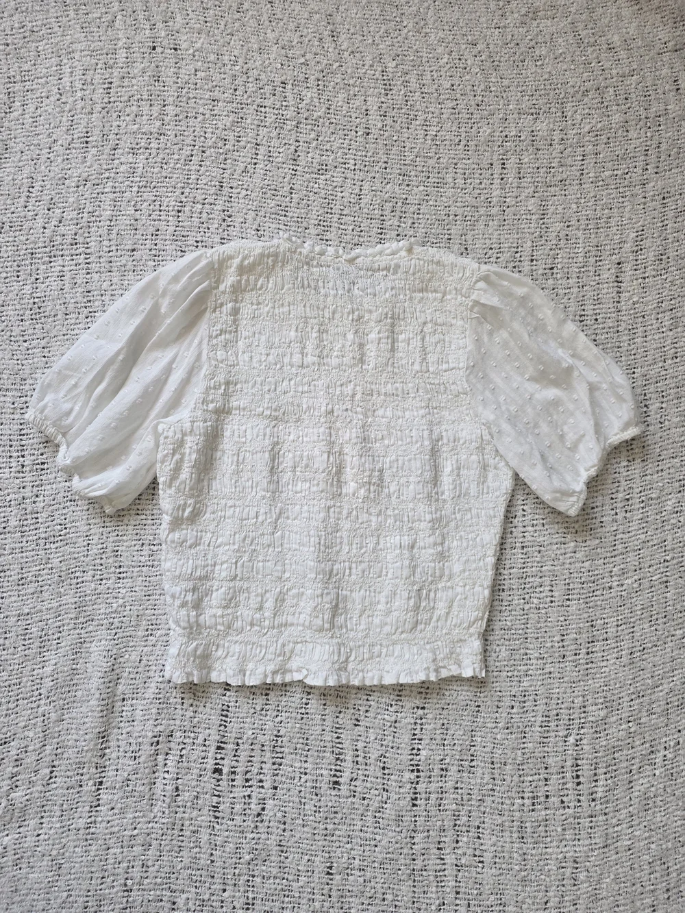 J. Crew White Smocked Puff Sleeve Blouse